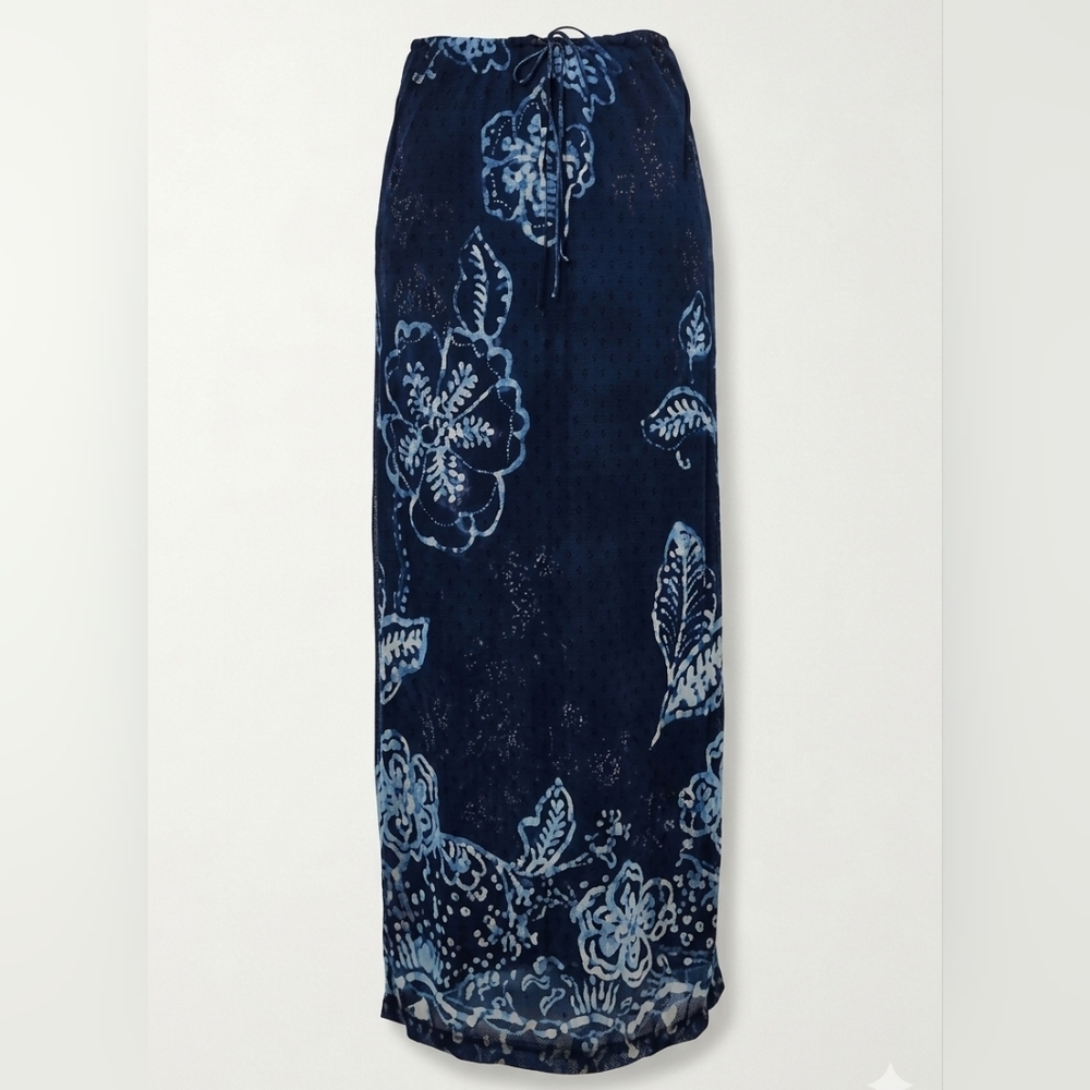 Wanted Clothing Co Vintage Floral Mesh Maxi Skirt Rhinestone Navy Blue Boho S - Picture 1 of 11
